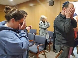 Members of Temple Emanu-El at Shabbat services.